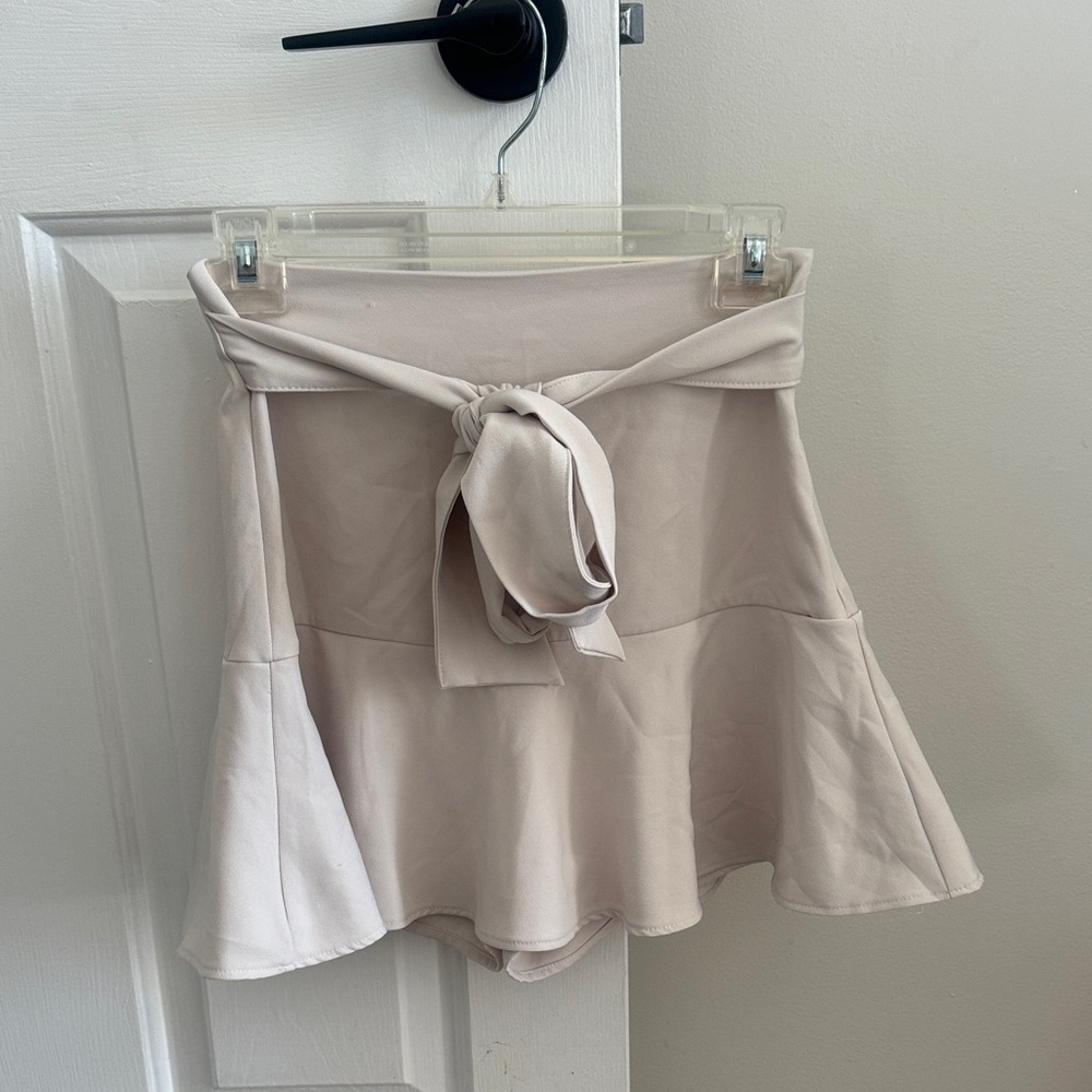 Cream Flared Skort with Tie Waist